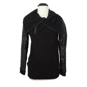 UNPLUGGED MUSEUM Sweatshirt Womens Faux Leather Sleeves Double Zip Neck